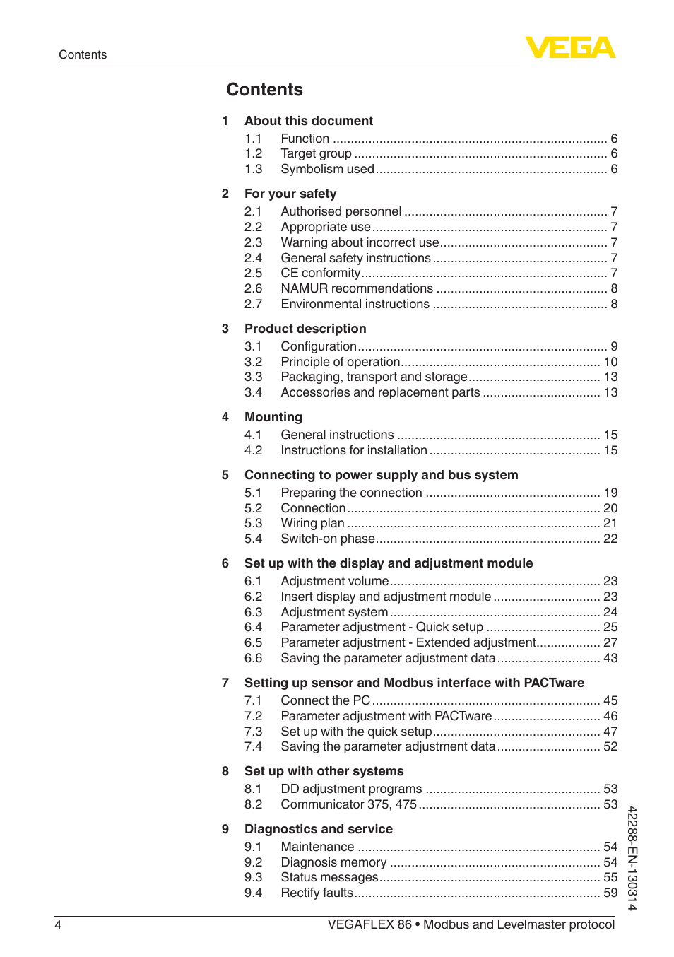 VEGA VEGAFLEX 86 Modbus and Levelmaster protocol Coax probe User Manual | Page 4 / 92