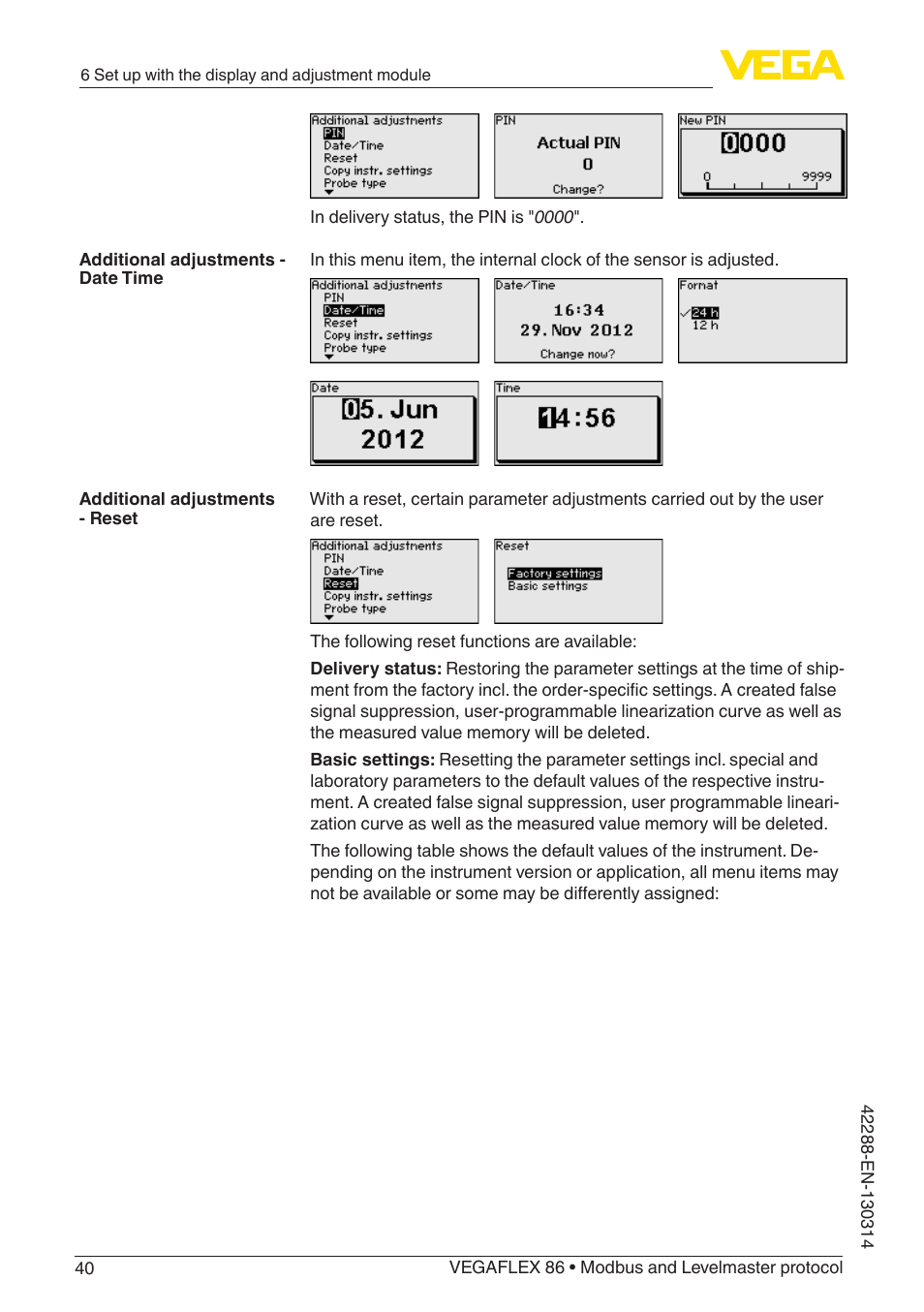 VEGA VEGAFLEX 86 Modbus and Levelmaster protocol Coax probe User Manual | Page 40 / 92
