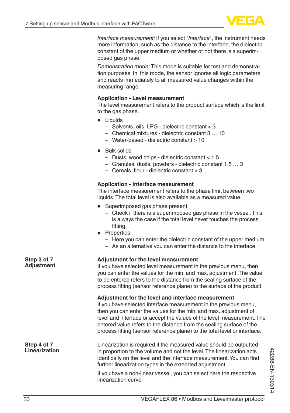 VEGA VEGAFLEX 86 Modbus and Levelmaster protocol Coax probe User Manual | Page 50 / 92