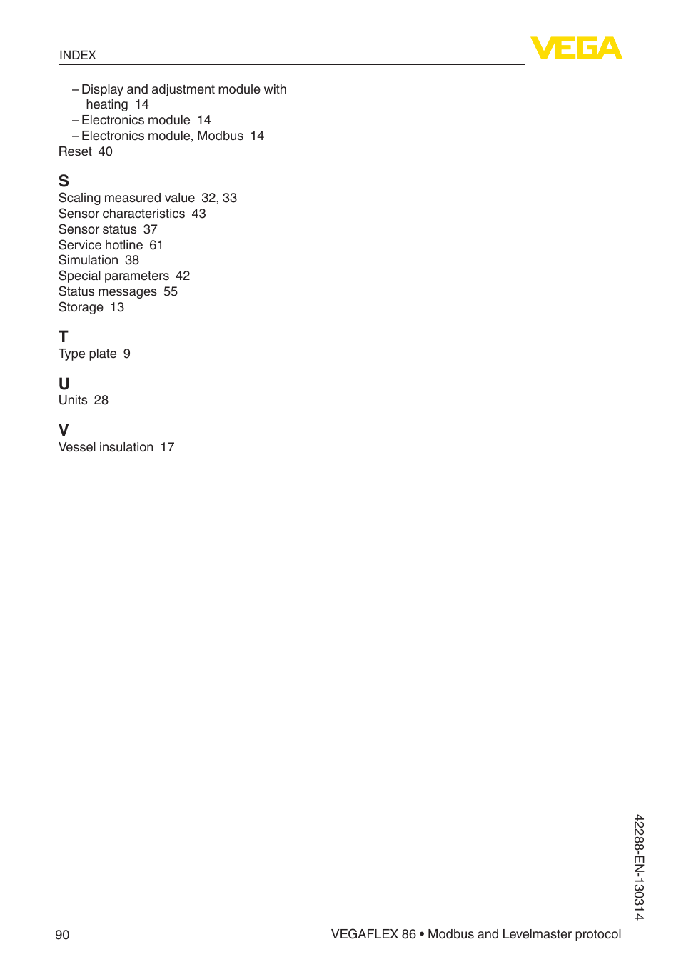 VEGA VEGAFLEX 86 Modbus and Levelmaster protocol Coax probe User Manual | Page 90 / 92