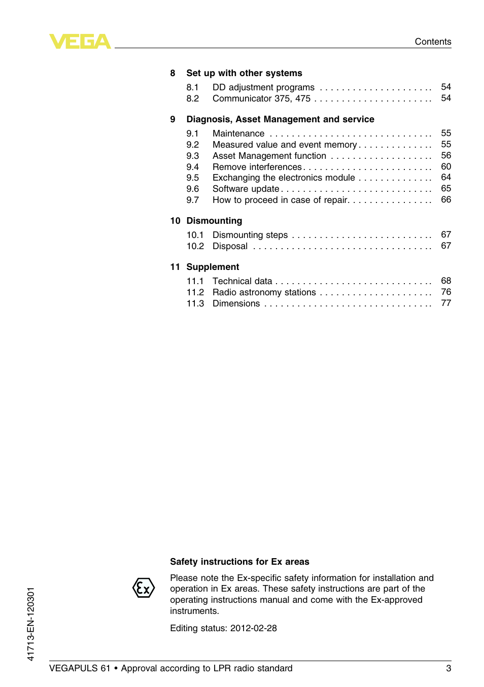 VEGA VEGAPULS 61 (≥ 2.0.0 - ≥ 4.0.0) 4 … 20 mA_HART - two-wire Approval according to LPR radio standard User Manual | Page 3 / 88