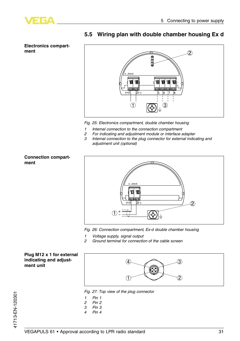 5 wiring plan with double chamber housing exd, 5 wiring plan with double chamber housing ex d | VEGA VEGAPULS 61 (≥ 2.0.0 - ≥ 4.0.0) 4 … 20 mA_HART - two-wire Approval according to LPR radio standard User Manual | Page 31 / 88