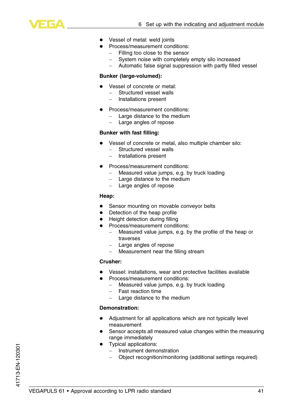 VEGA VEGAPULS 61 (≥ 2.0.0 - ≥ 4.0.0) 4 … 20 mA_HART - two-wire Approval according to LPR radio standard User Manual | Page 41 / 88