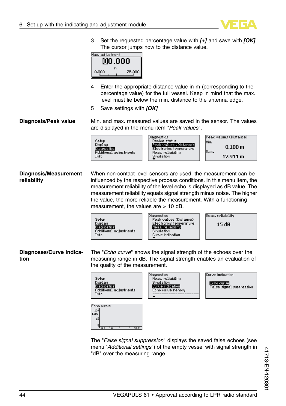 VEGA VEGAPULS 61 (≥ 2.0.0 - ≥ 4.0.0) 4 … 20 mA_HART - two-wire Approval according to LPR radio standard User Manual | Page 44 / 88
