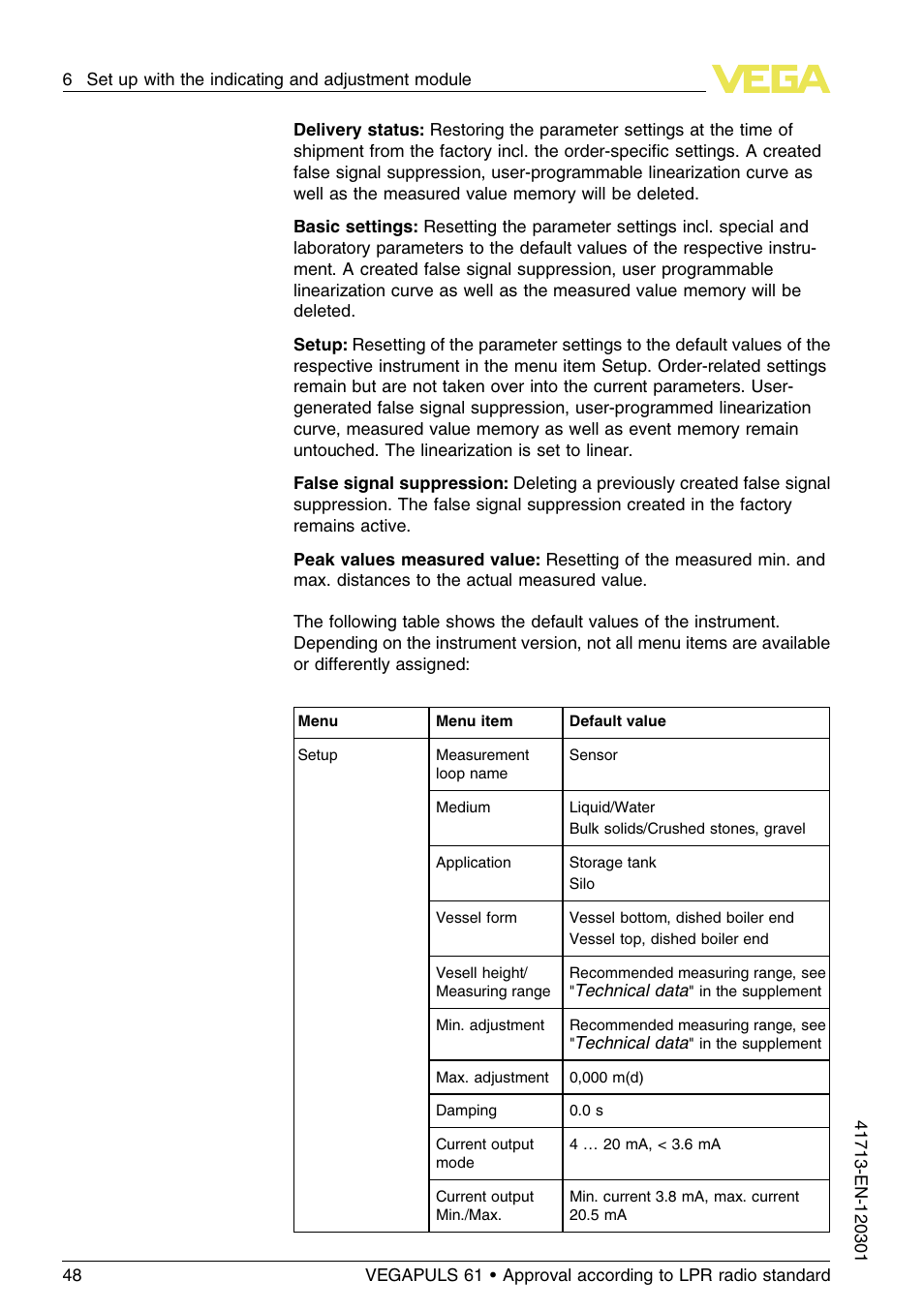 VEGA VEGAPULS 61 (≥ 2.0.0 - ≥ 4.0.0) 4 … 20 mA_HART - two-wire Approval according to LPR radio standard User Manual | Page 48 / 88
