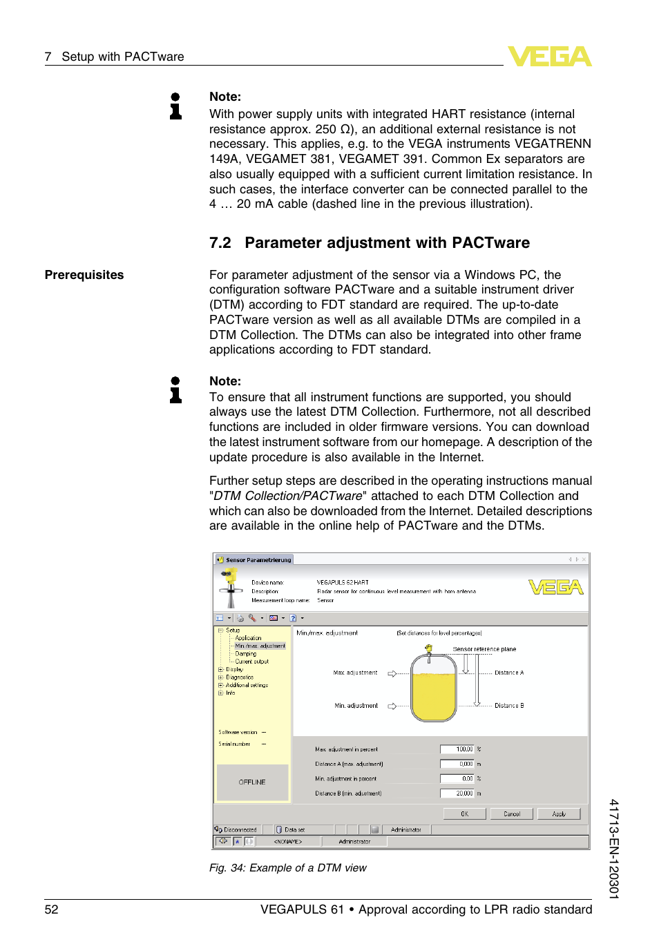 2 parameter adjustment with pactware | VEGA VEGAPULS 61 (≥ 2.0.0 - ≥ 4.0.0) 4 … 20 mA_HART - two-wire Approval according to LPR radio standard User Manual | Page 52 / 88