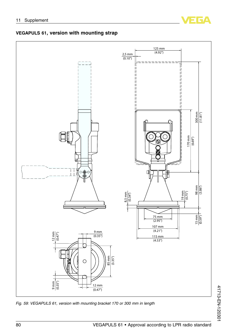 Version with mounting strap, Vegapuls 61 | VEGA VEGAPULS 61 (≥ 2.0.0 - ≥ 4.0.0) 4 … 20 mA_HART - two-wire Approval according to LPR radio standard User Manual | Page 80 / 88