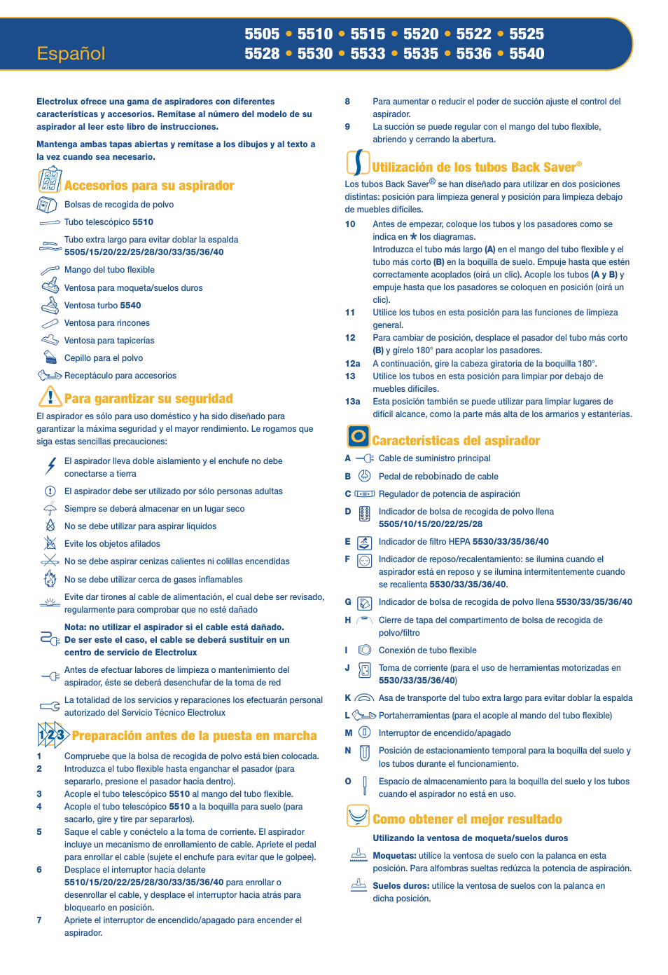 Español | Electrolux OXYGEN Z 5520 User Manual | Page 11 / 79