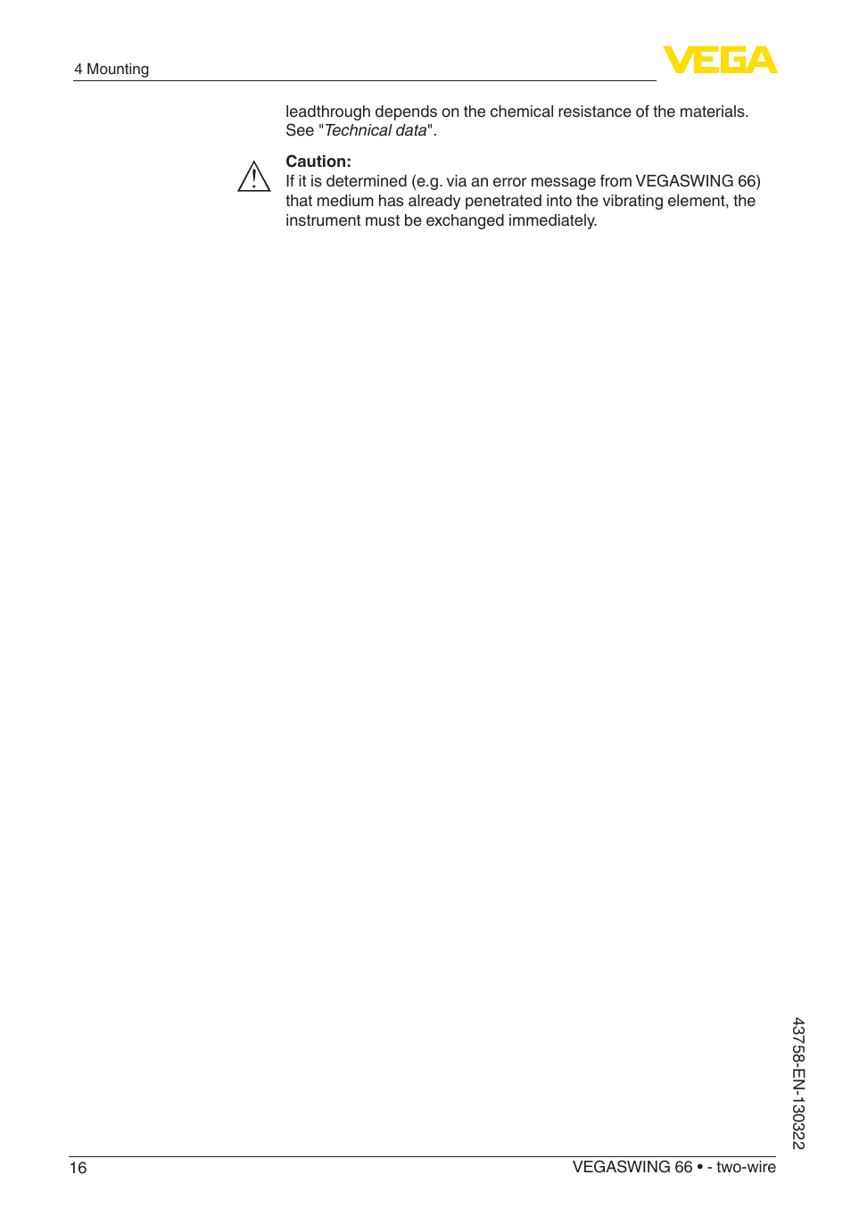 VEGA VEGASWING 66 - two-wire User Manual | Page 16 / 44
