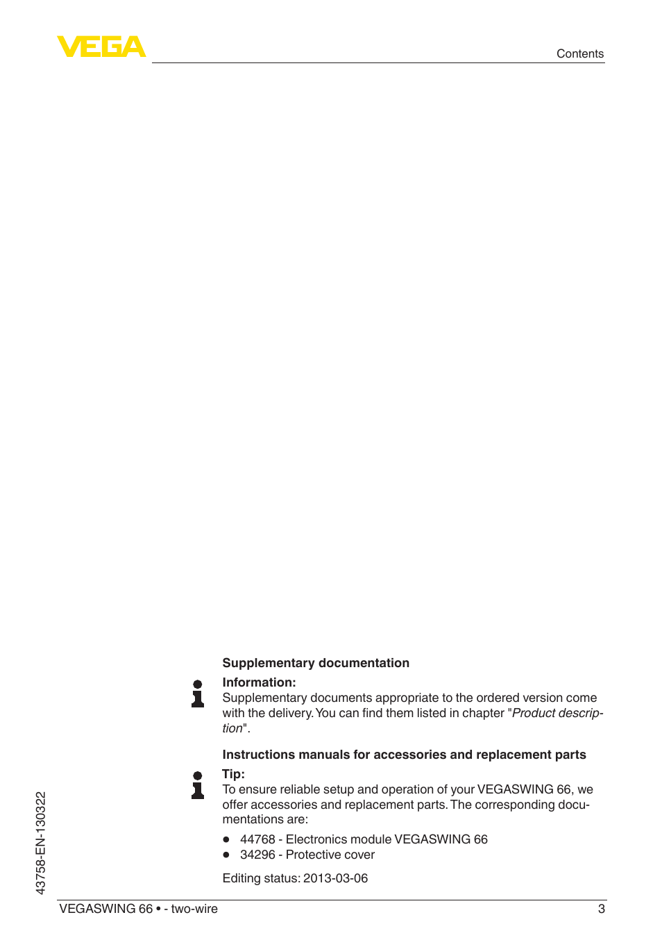 VEGA VEGASWING 66 - two-wire User Manual | Page 3 / 44