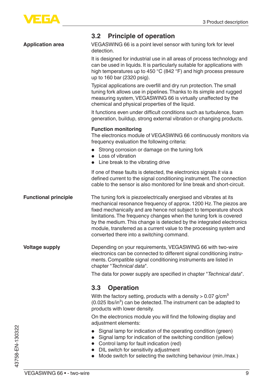 VEGA VEGASWING 66 - two-wire User Manual | Page 9 / 44