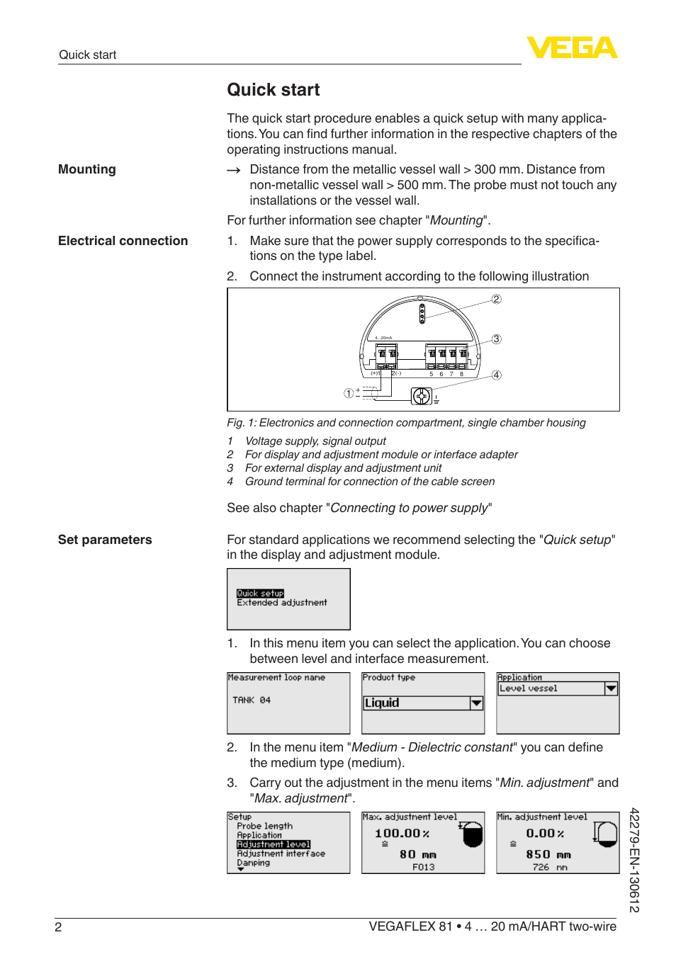 Quick start | VEGA VEGAFLEX 81 4 … 20 mA_HART two-wire Coax probe User Manual | Page 2 / 92