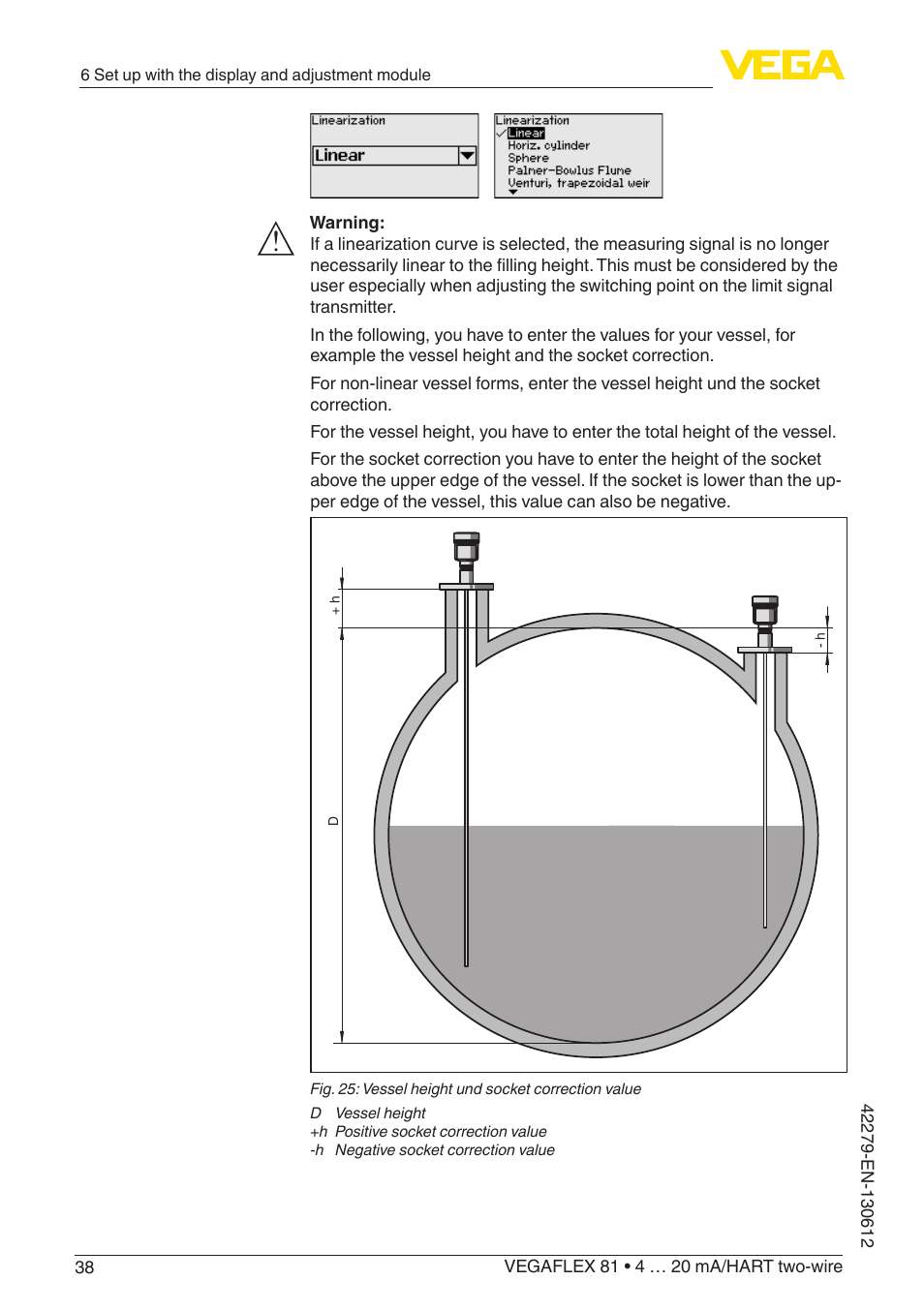 VEGA VEGAFLEX 81 4 … 20 mA_HART two-wire Coax probe User Manual | Page 38 / 92