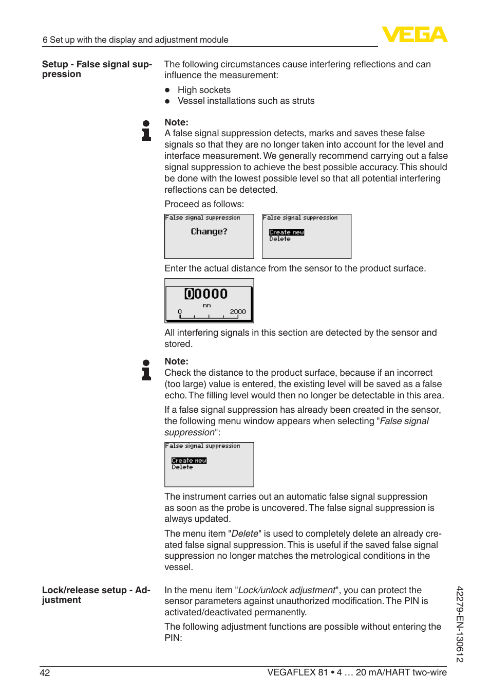 VEGA VEGAFLEX 81 4 … 20 mA_HART two-wire Coax probe User Manual | Page 42 / 92