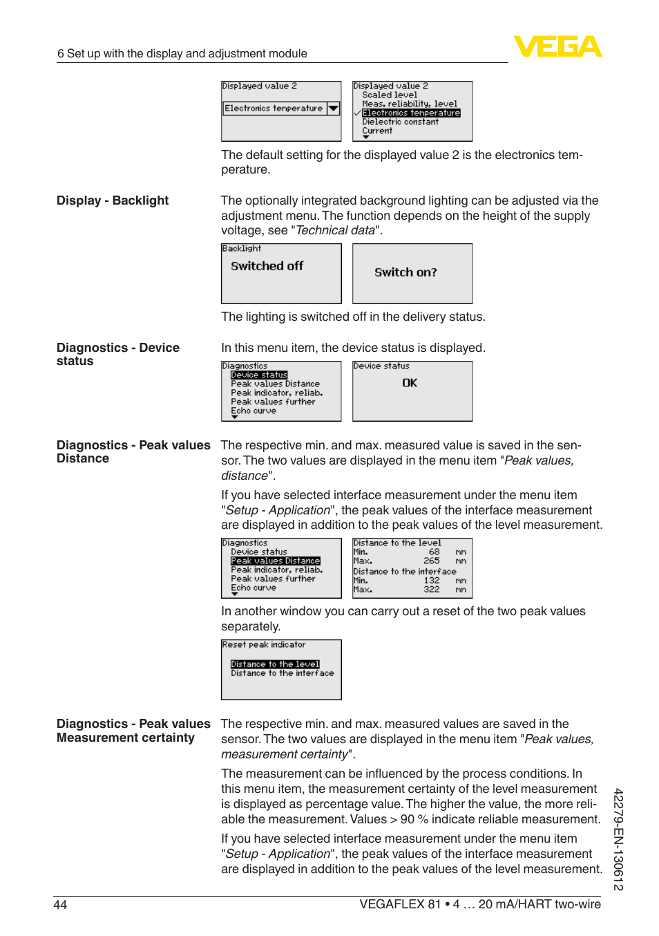 VEGA VEGAFLEX 81 4 … 20 mA_HART two-wire Coax probe User Manual | Page 44 / 92