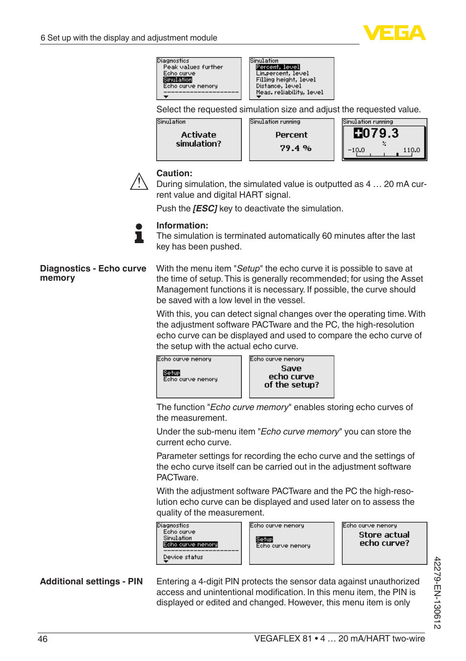 VEGA VEGAFLEX 81 4 … 20 mA_HART two-wire Coax probe User Manual | Page 46 / 92