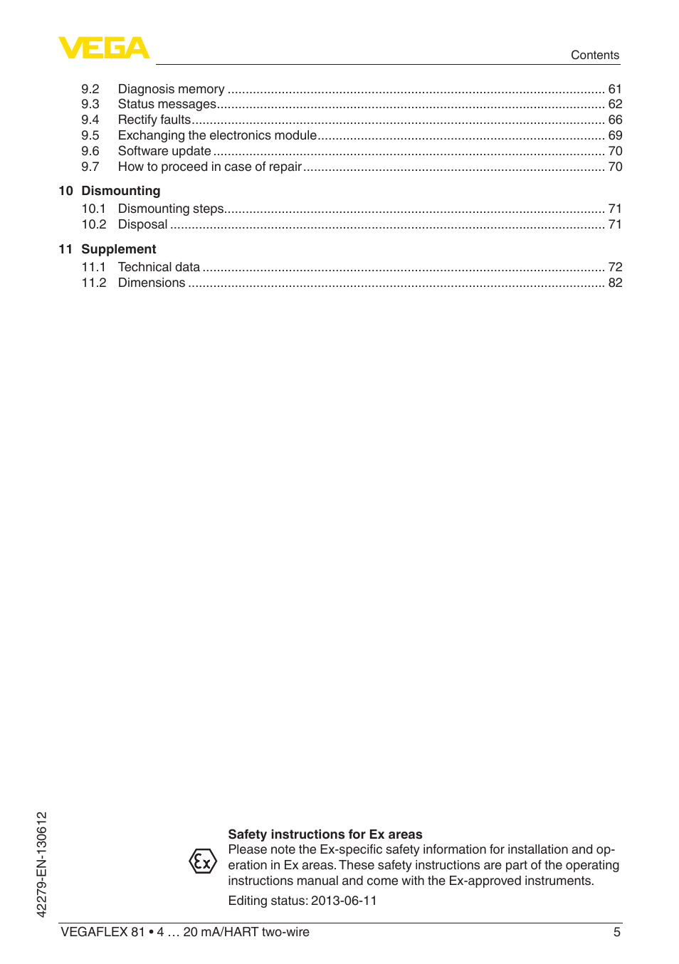 VEGA VEGAFLEX 81 4 … 20 mA_HART two-wire Coax probe User Manual | Page 5 / 92