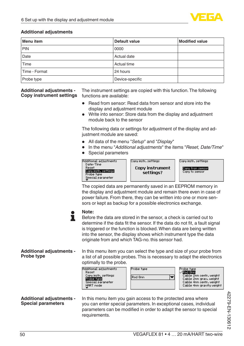 VEGA VEGAFLEX 81 4 … 20 mA_HART two-wire Coax probe User Manual | Page 50 / 92