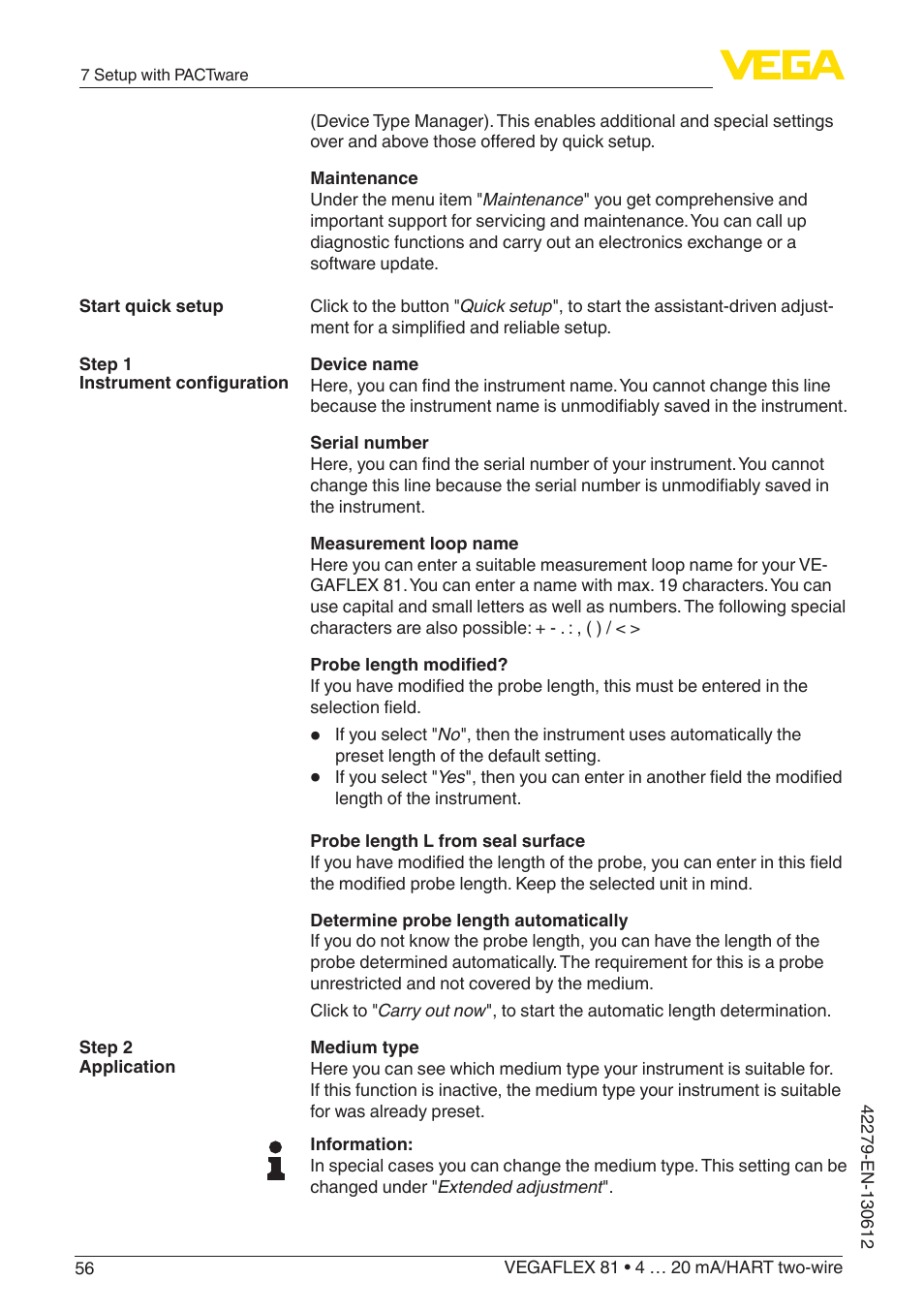 VEGA VEGAFLEX 81 4 … 20 mA_HART two-wire Coax probe User Manual | Page 56 / 92