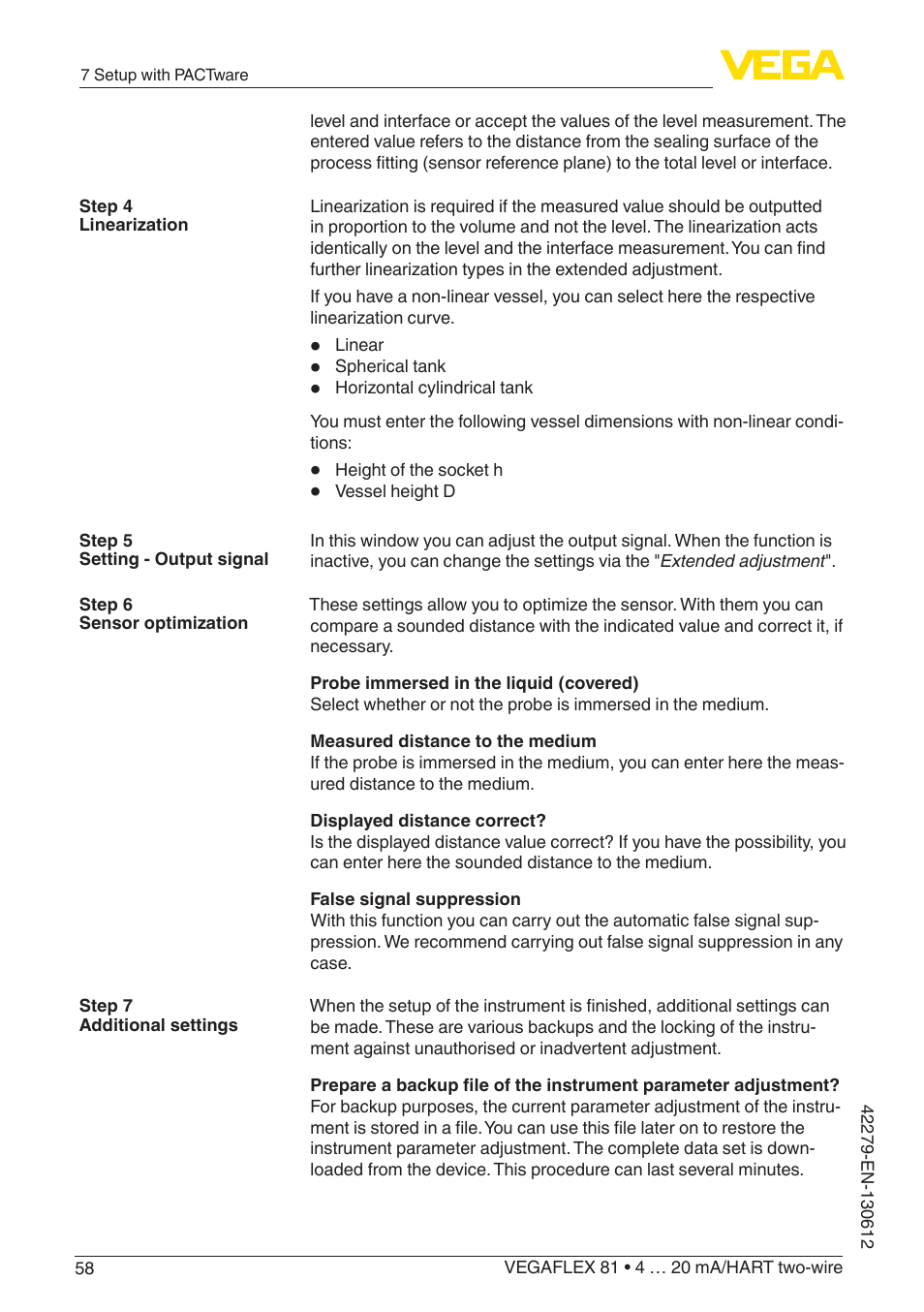 VEGA VEGAFLEX 81 4 … 20 mA_HART two-wire Coax probe User Manual | Page 58 / 92