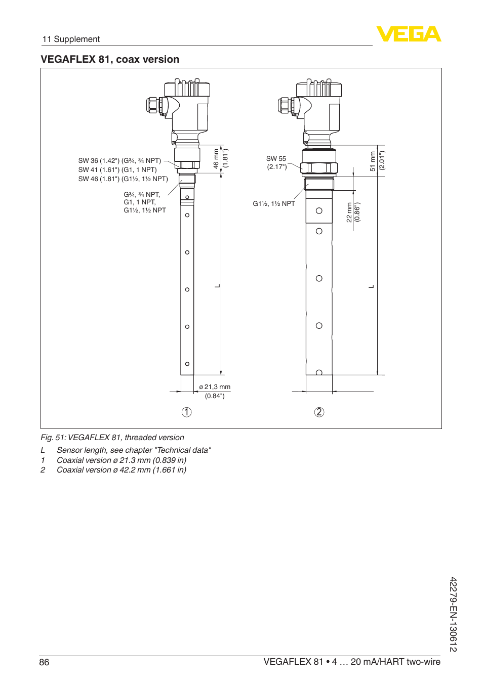 Vegaflex 81, coax version | VEGA VEGAFLEX 81 4 … 20 mA_HART two-wire Coax probe User Manual | Page 86 / 92