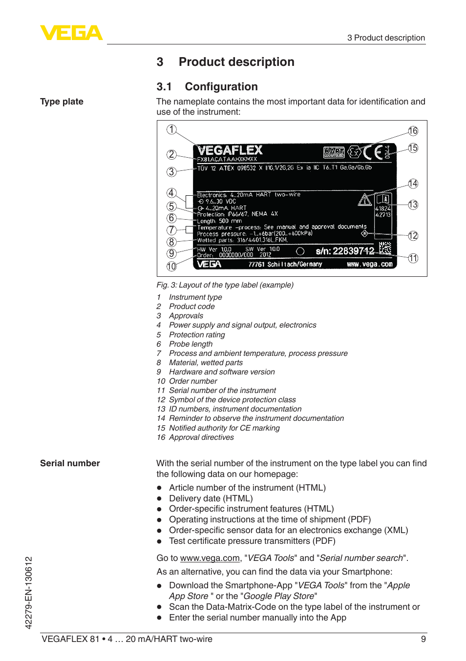 3 product description, 1 configuration | VEGA VEGAFLEX 81 4 … 20 mA_HART two-wire Coax probe User Manual | Page 9 / 92