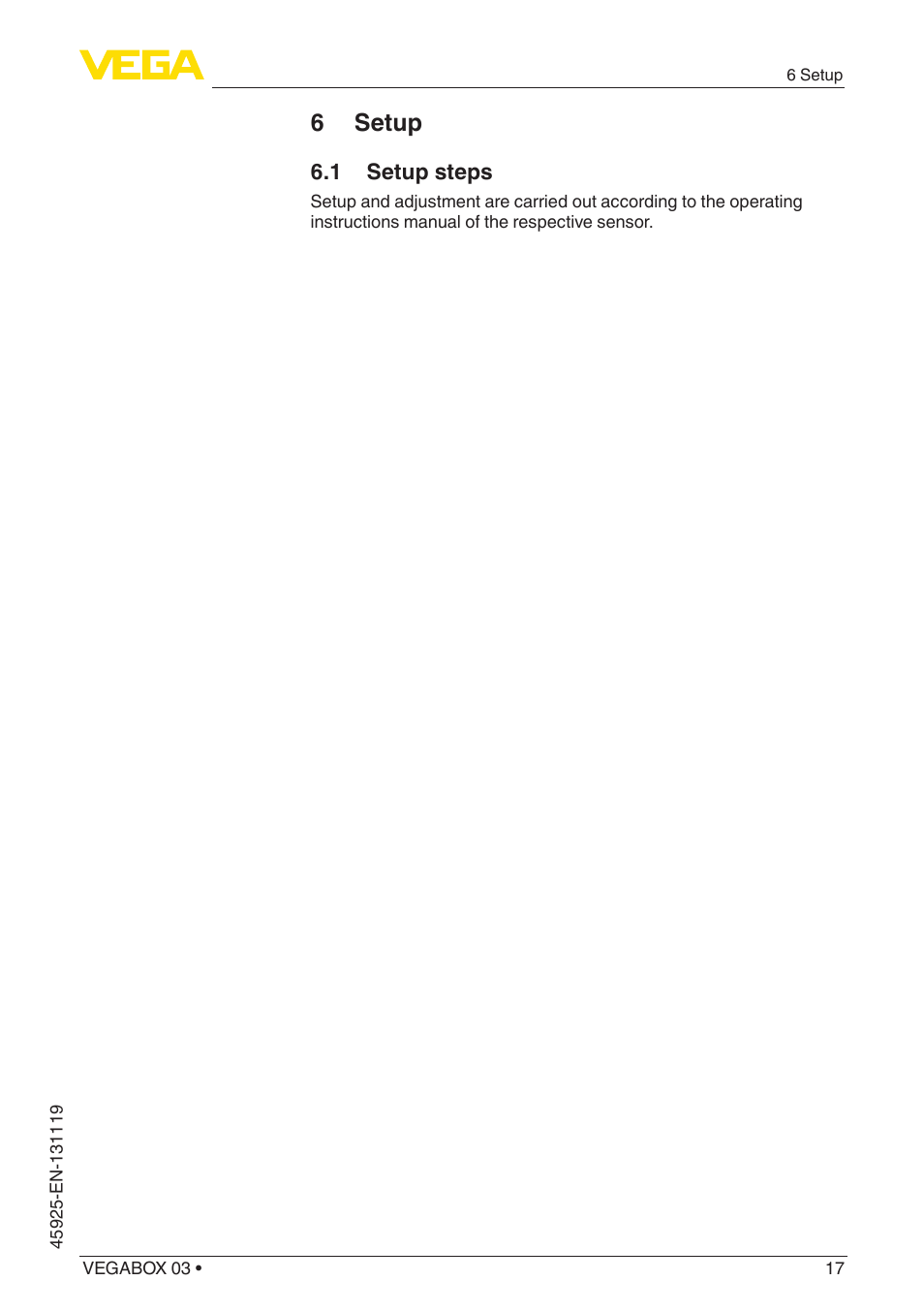 6 setup, 1 setup steps | VEGA VEGABOX 03 User Manual | Page 17 / 28