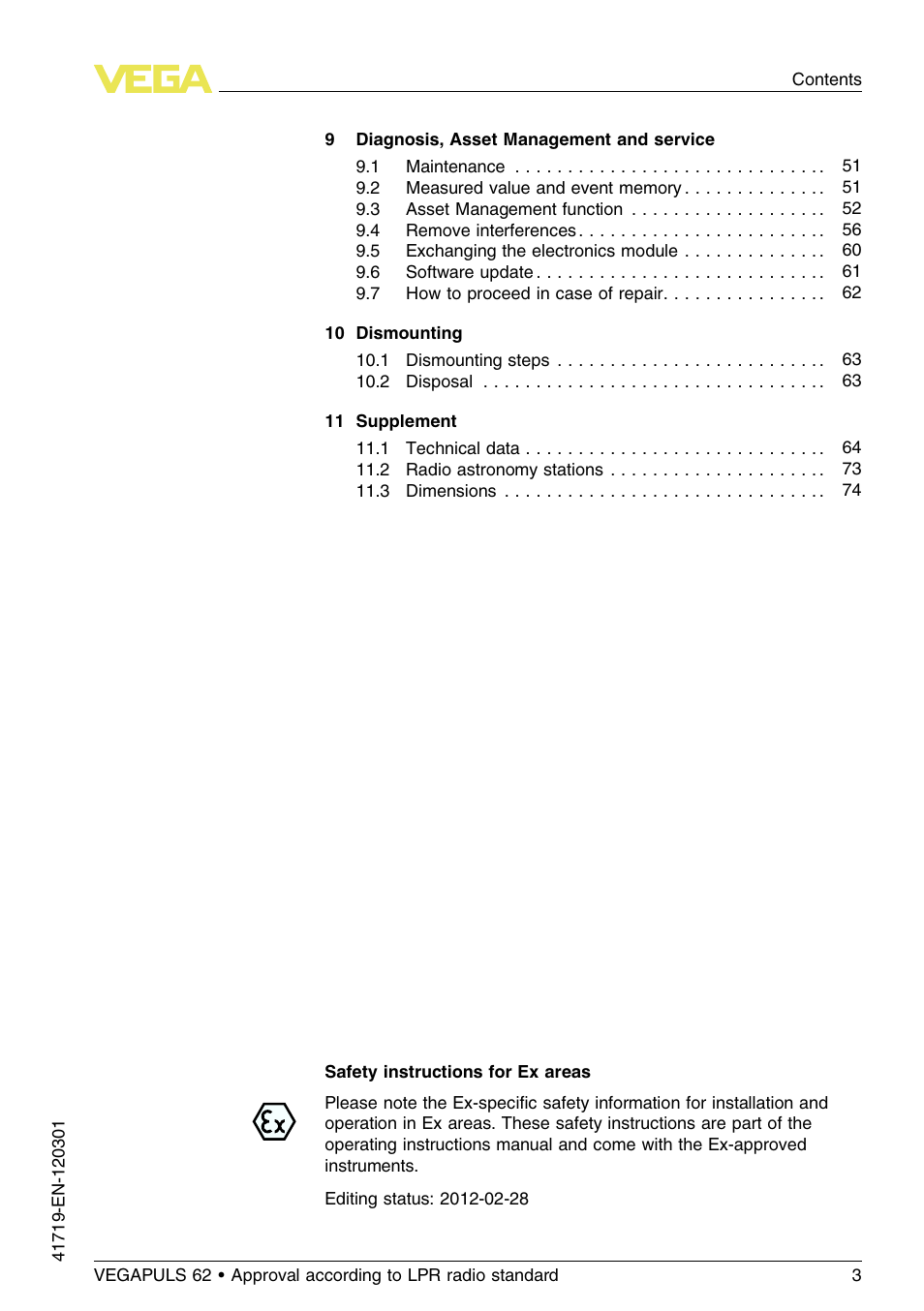 VEGA VEGAPULS 62 (≥ 2.0.0 - ≥ 4.0.0) 4 … 20 mA_HART four-wire Approval according to LPR radio standard User Manual | Page 3 / 84