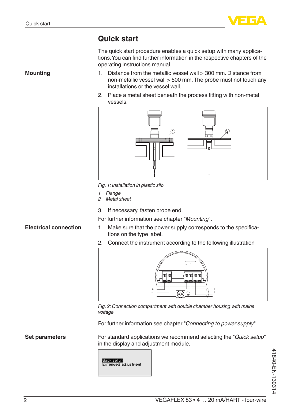 Quick start | VEGA VEGAFLEX 83 4 … 20 mA_HART - four-wire Polished version User Manual | Page 2 / 80