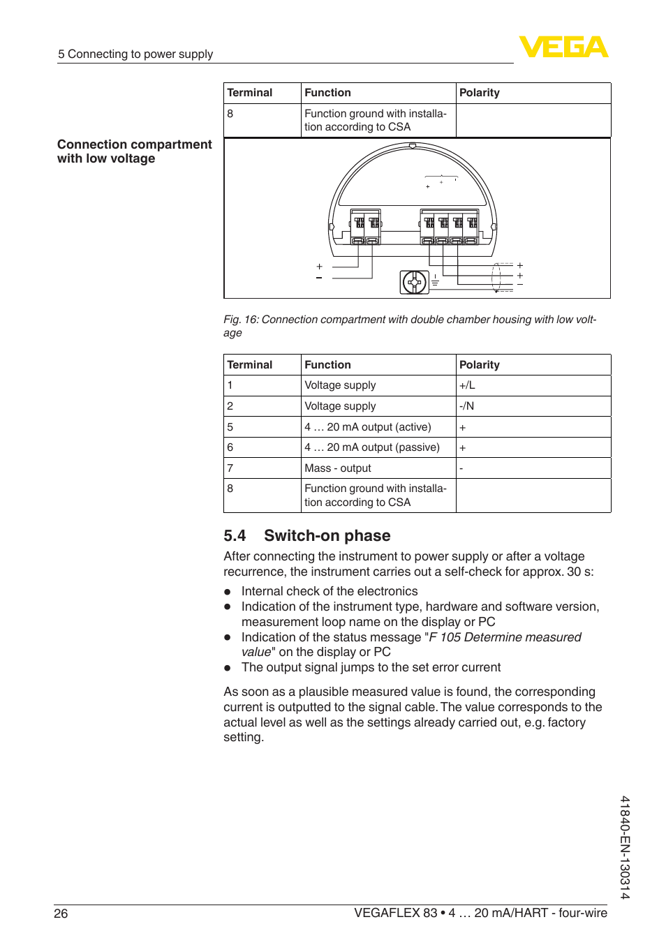 4 switch-on phase | VEGA VEGAFLEX 83 4 … 20 mA_HART - four-wire Polished version User Manual | Page 26 / 80