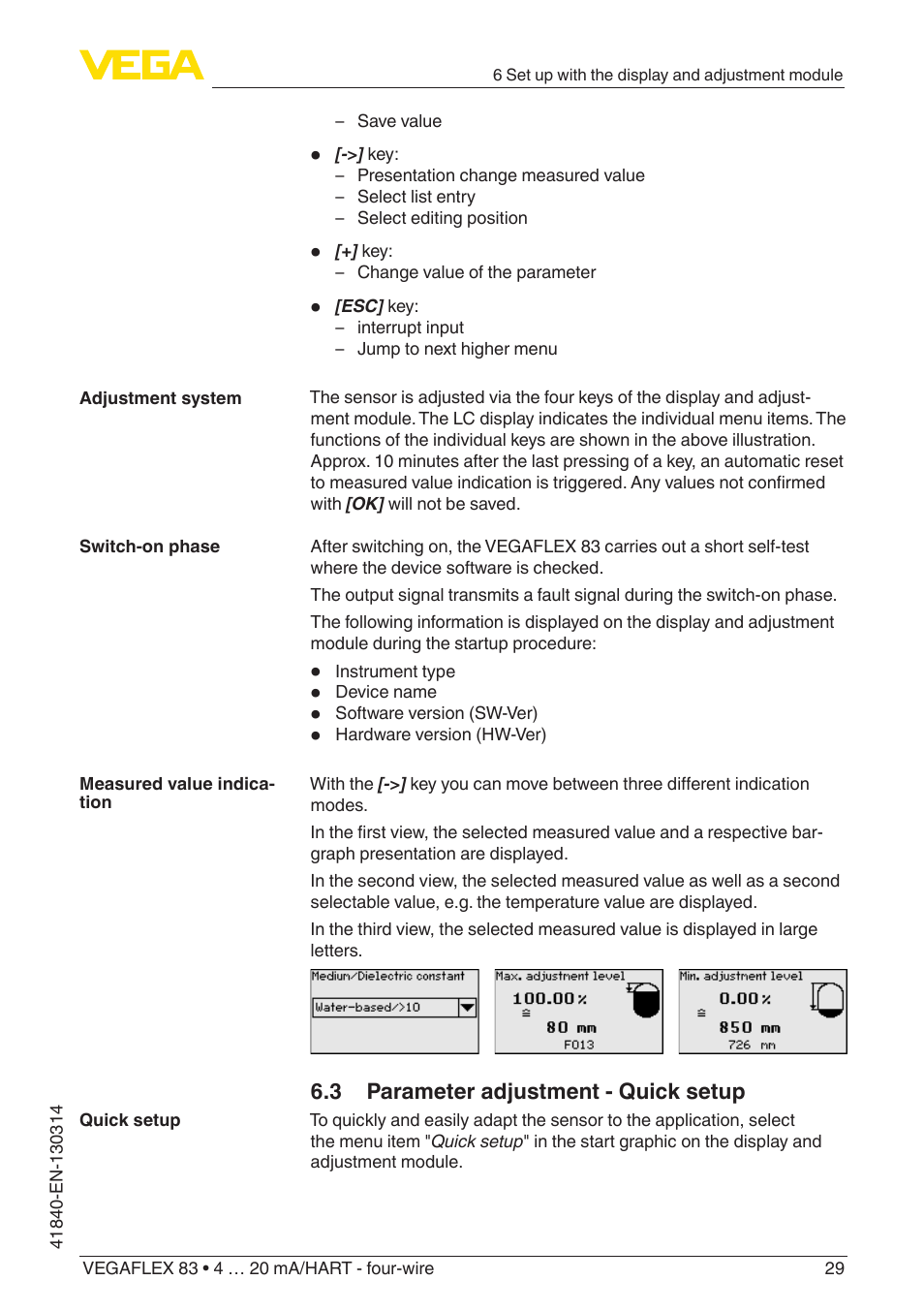 VEGA VEGAFLEX 83 4 … 20 mA_HART - four-wire Polished version User Manual | Page 29 / 80