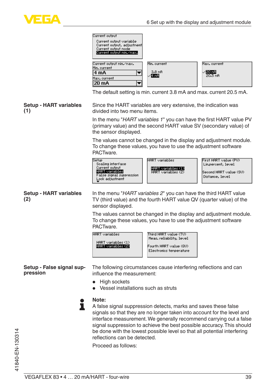 VEGA VEGAFLEX 83 4 … 20 mA_HART - four-wire Polished version User Manual | Page 39 / 80