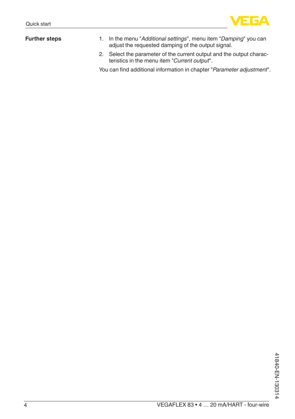 VEGA VEGAFLEX 83 4 … 20 mA_HART - four-wire Polished version User Manual | Page 4 / 80