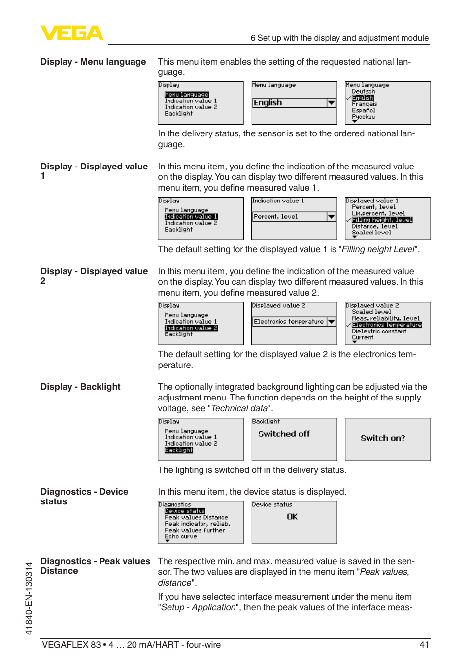 VEGA VEGAFLEX 83 4 … 20 mA_HART - four-wire Polished version User Manual | Page 41 / 80