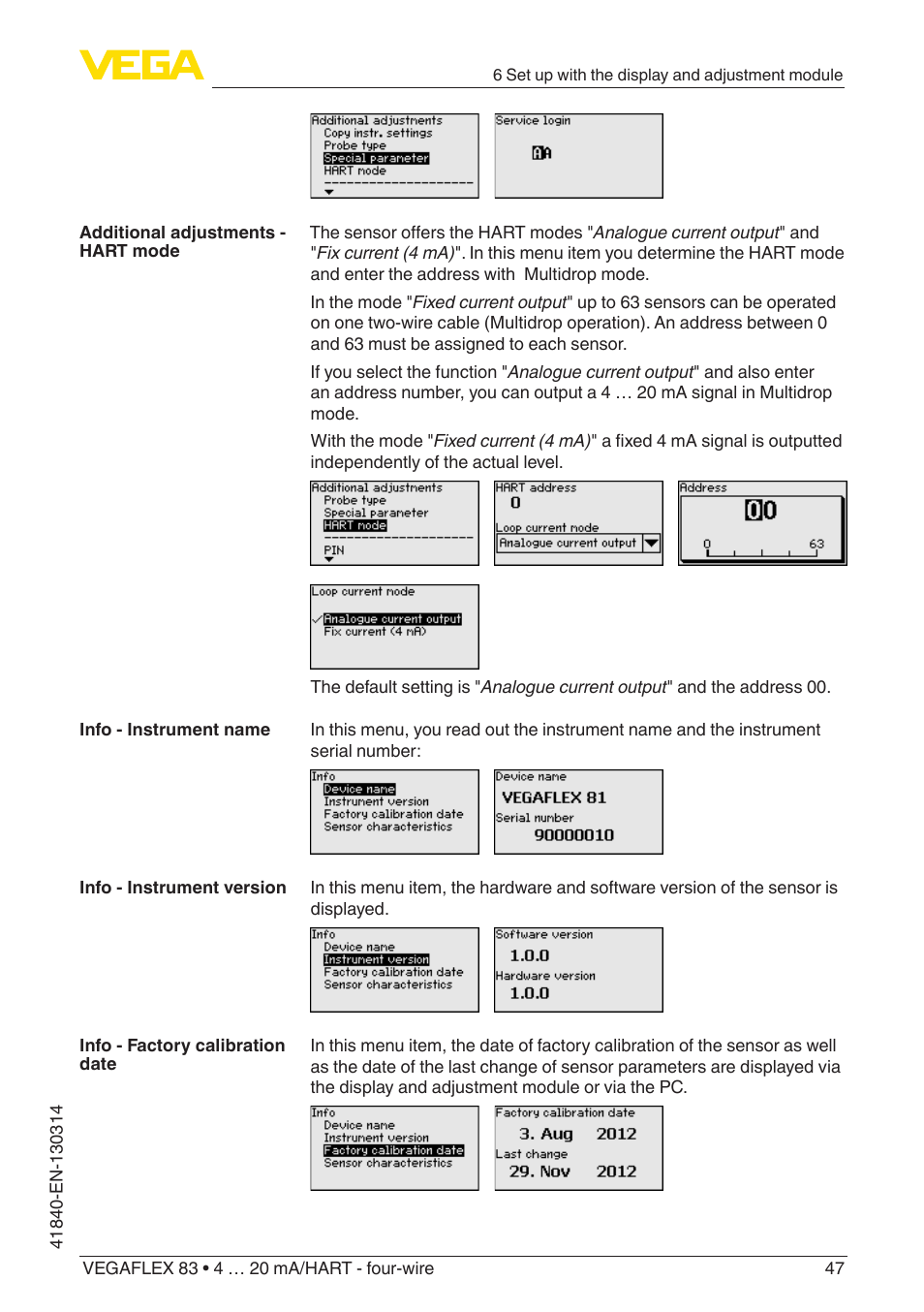 VEGA VEGAFLEX 83 4 … 20 mA_HART - four-wire Polished version User Manual | Page 47 / 80