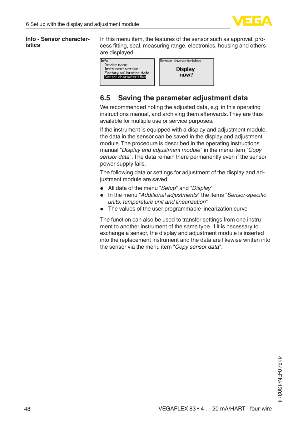 VEGA VEGAFLEX 83 4 … 20 mA_HART - four-wire Polished version User Manual | Page 48 / 80