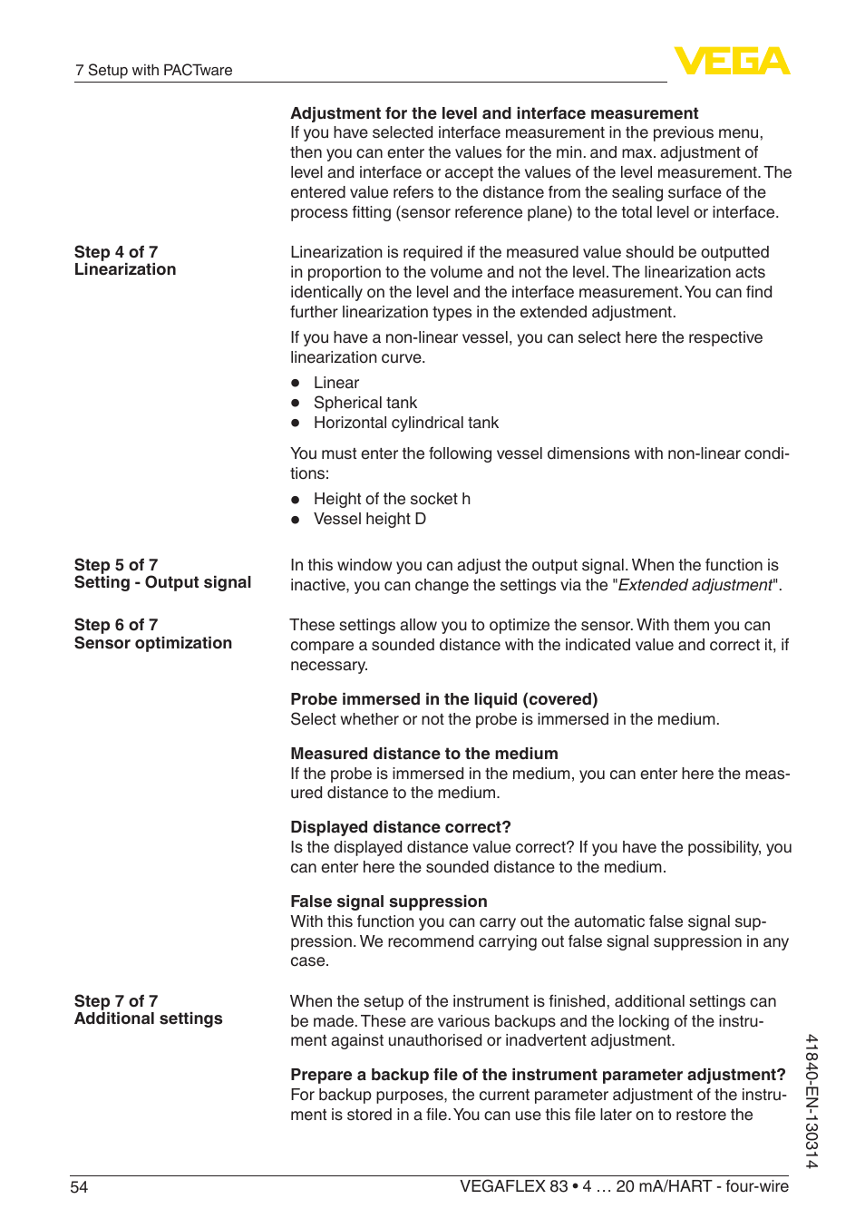 VEGA VEGAFLEX 83 4 … 20 mA_HART - four-wire Polished version User Manual | Page 54 / 80