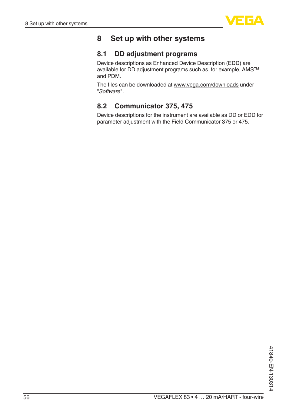 8 set up with other systems | VEGA VEGAFLEX 83 4 … 20 mA_HART - four-wire Polished version User Manual | Page 56 / 80