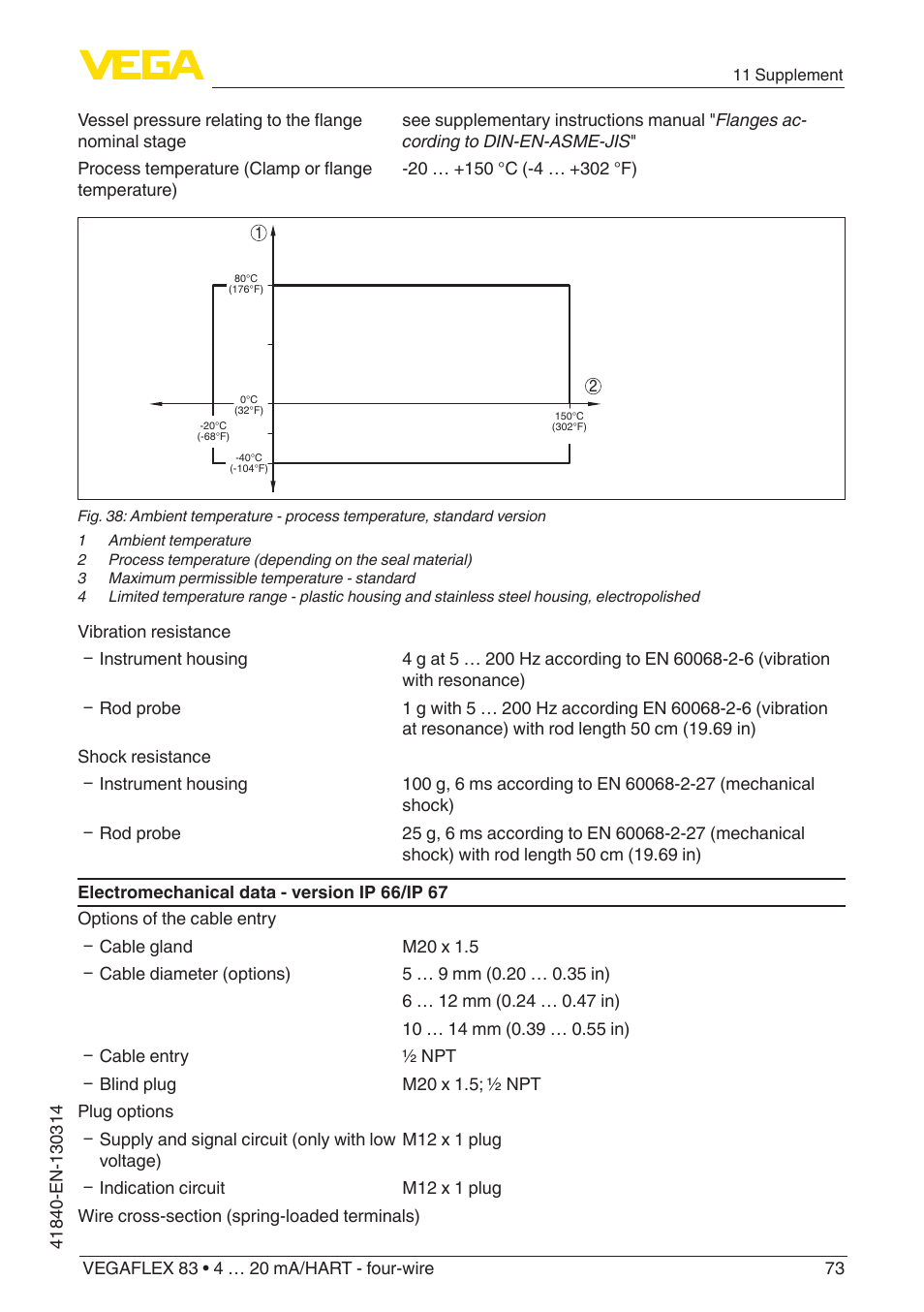 VEGA VEGAFLEX 83 4 … 20 mA_HART - four-wire Polished version User Manual | Page 73 / 80