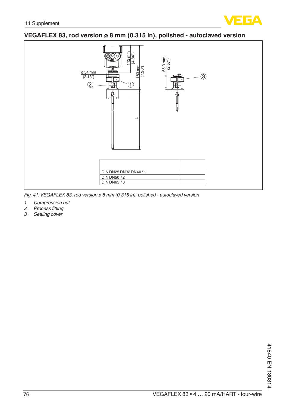 VEGA VEGAFLEX 83 4 … 20 mA_HART - four-wire Polished version User Manual | Page 76 / 80