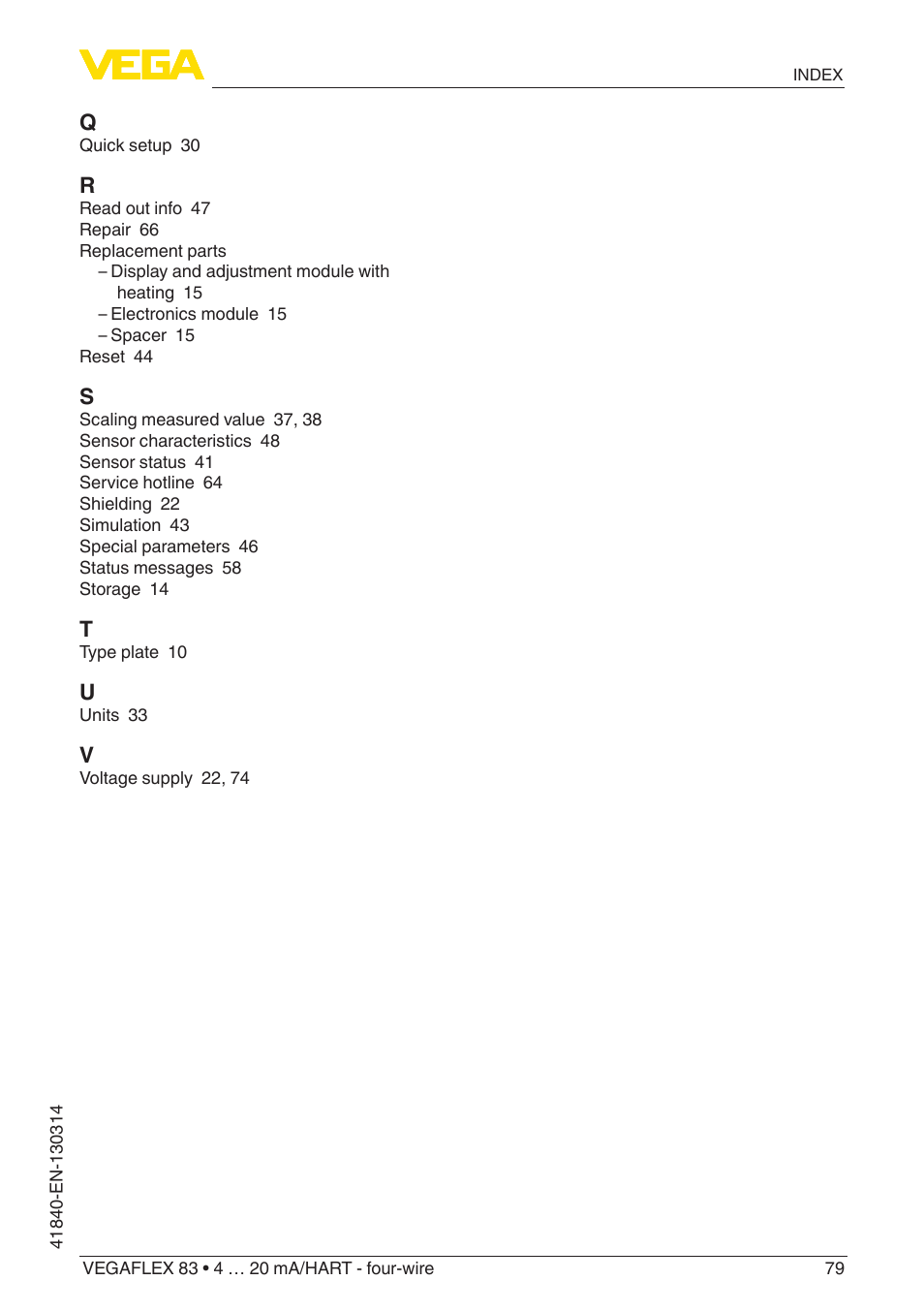 VEGA VEGAFLEX 83 4 … 20 mA_HART - four-wire Polished version User Manual | Page 79 / 80