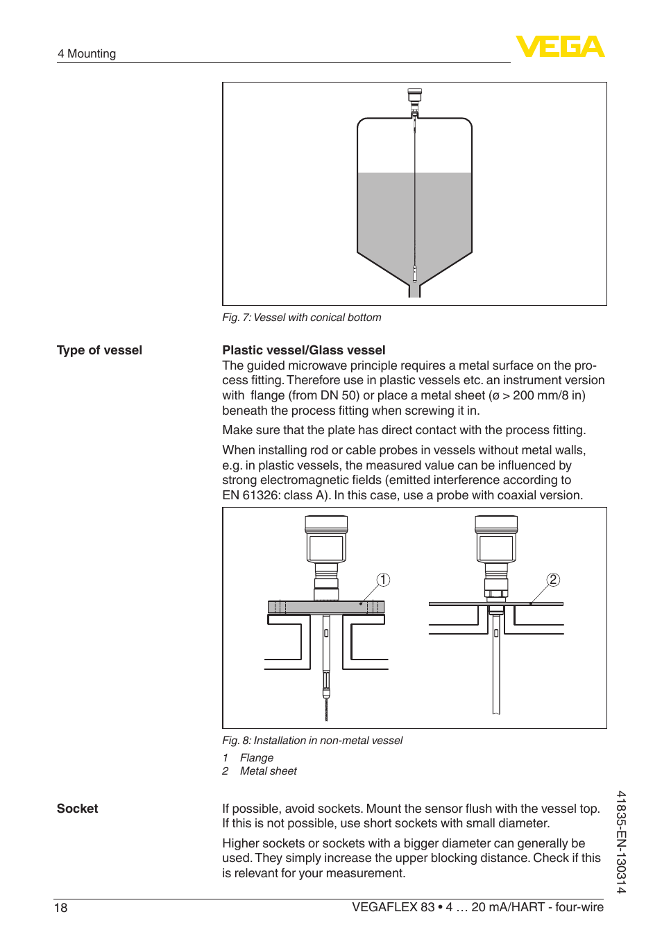 VEGA VEGAFLEX 83 4 … 20 mA_HART - four-wire PFA insulated User Manual | Page 18 / 80