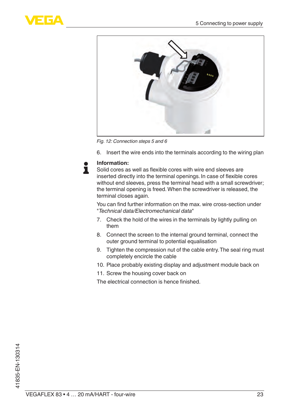 VEGA VEGAFLEX 83 4 … 20 mA_HART - four-wire PFA insulated User Manual | Page 23 / 80