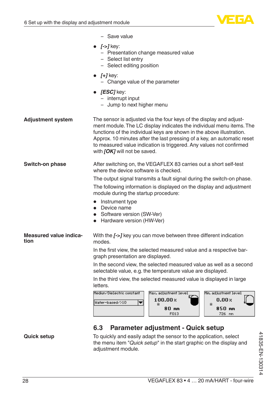 VEGA VEGAFLEX 83 4 … 20 mA_HART - four-wire PFA insulated User Manual | Page 28 / 80