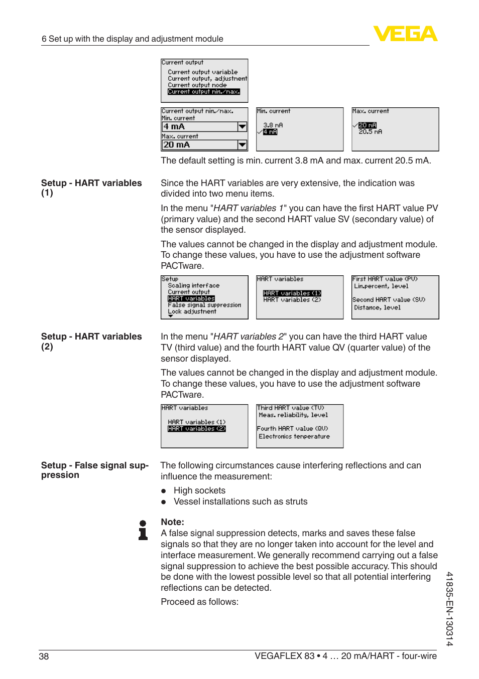 VEGA VEGAFLEX 83 4 … 20 mA_HART - four-wire PFA insulated User Manual | Page 38 / 80