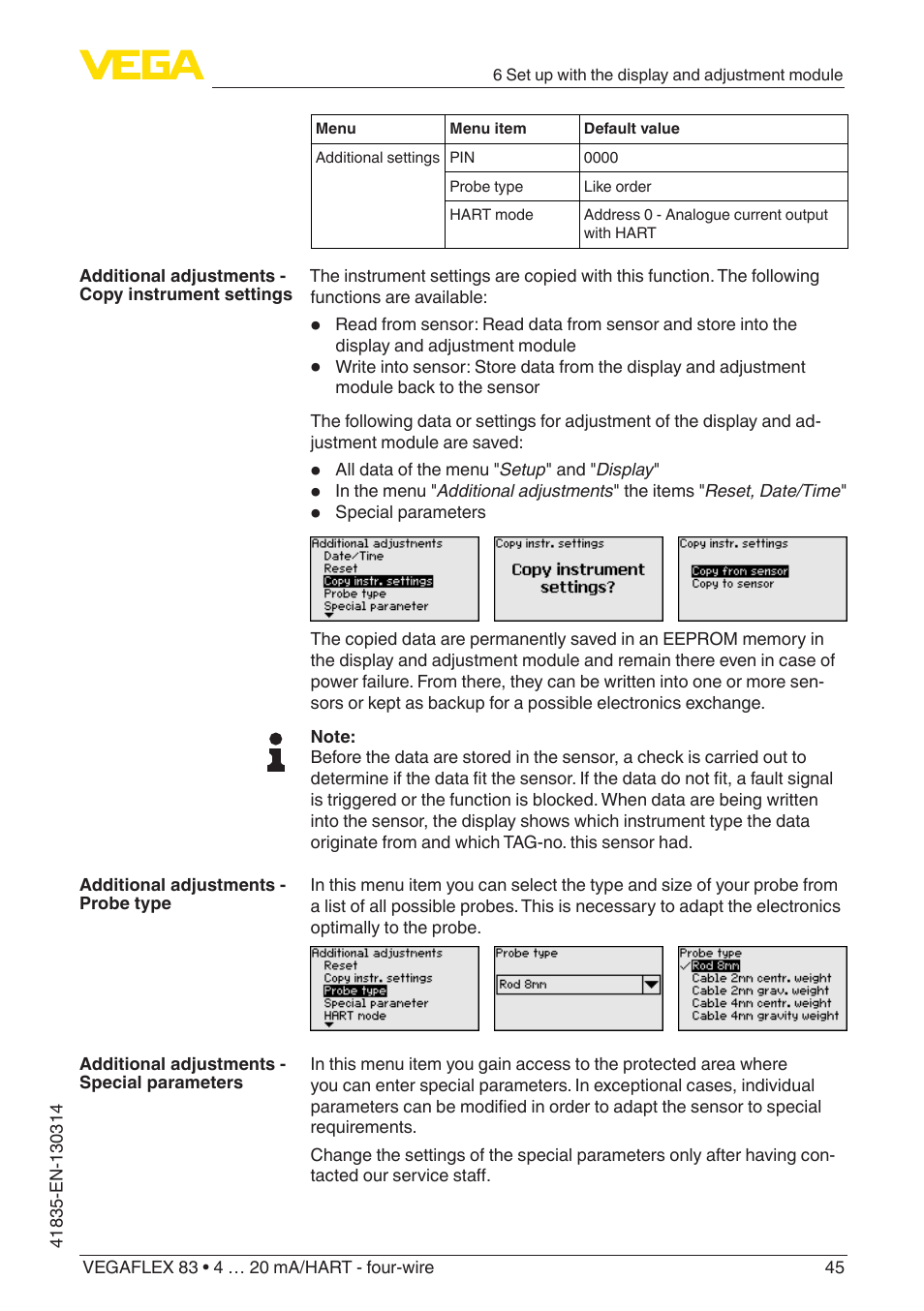 VEGA VEGAFLEX 83 4 … 20 mA_HART - four-wire PFA insulated User Manual | Page 45 / 80