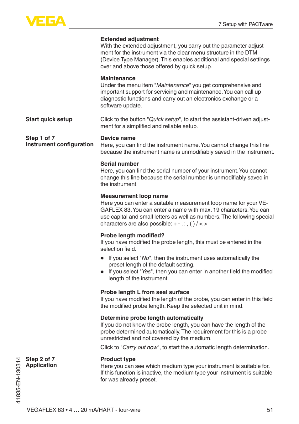 VEGA VEGAFLEX 83 4 … 20 mA_HART - four-wire PFA insulated User Manual | Page 51 / 80