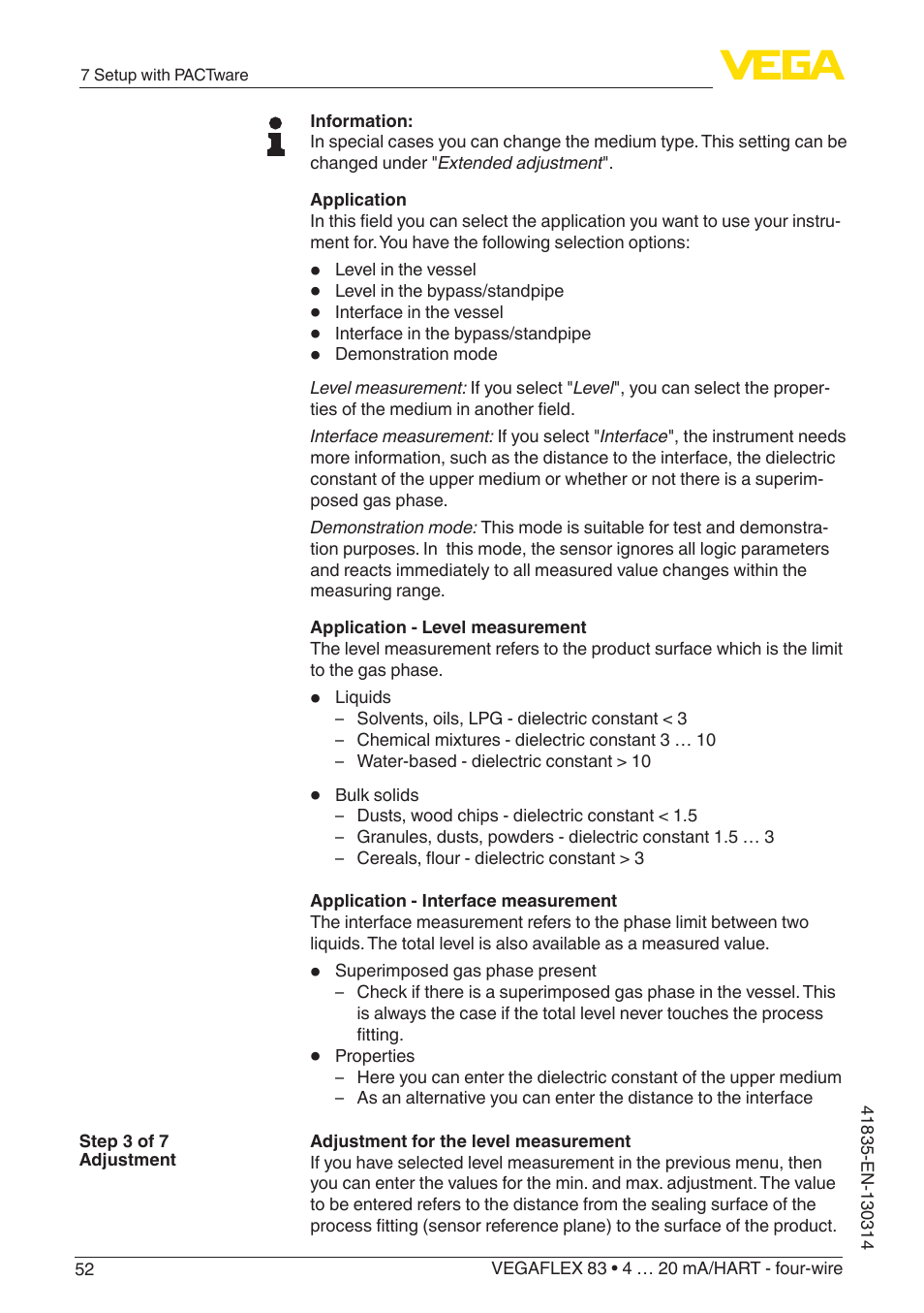 VEGA VEGAFLEX 83 4 … 20 mA_HART - four-wire PFA insulated User Manual | Page 52 / 80