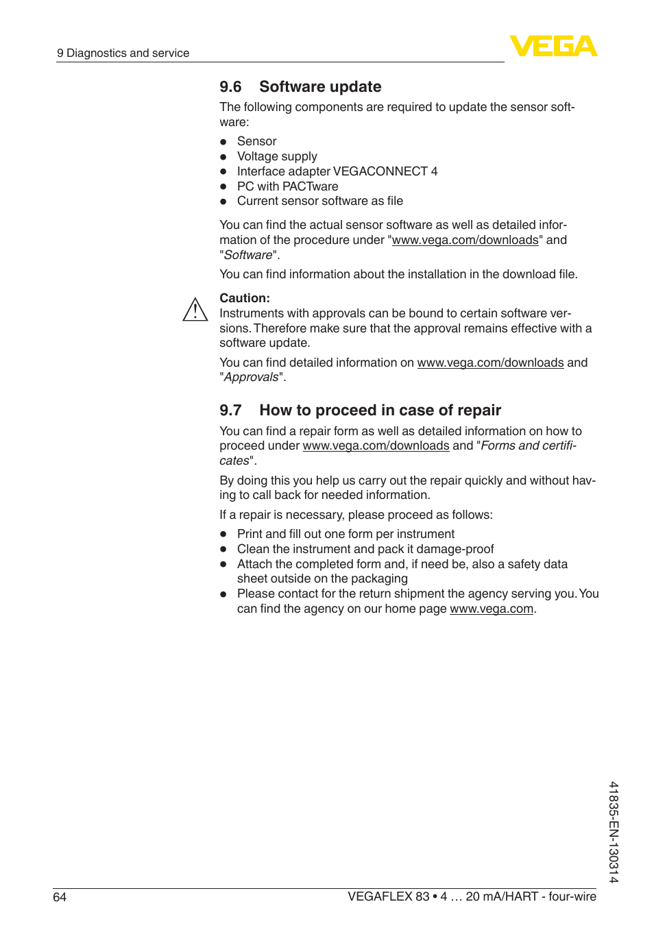 VEGA VEGAFLEX 83 4 … 20 mA_HART - four-wire PFA insulated User Manual | Page 64 / 80