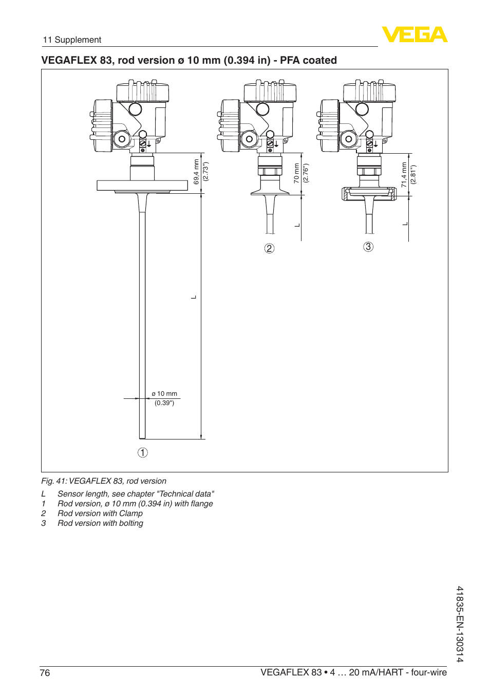 VEGA VEGAFLEX 83 4 … 20 mA_HART - four-wire PFA insulated User Manual | Page 76 / 80